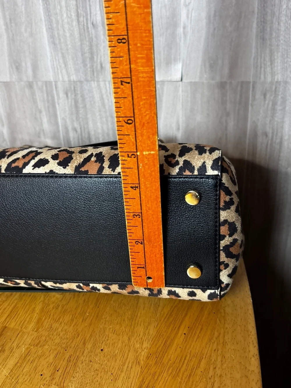 On 34th Leopard Print Satchel Tote Handbag Black Trim Gold Hardware